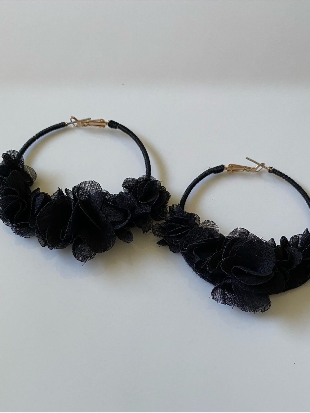 Black Floral Hoop Earrings - Women Jewelry